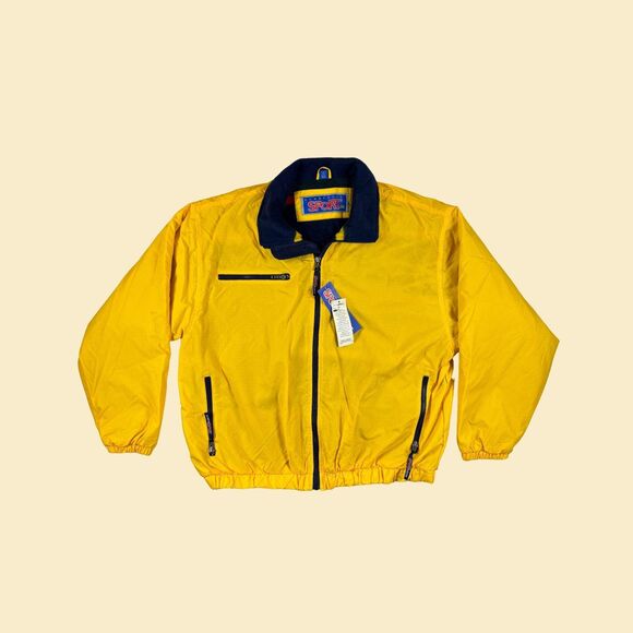 90s XL Dunbrooke Sport jacket, vintage fleece lined yellow & blue zip up jacket - Picture 1 of 8